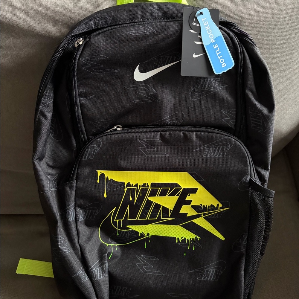 NWT Nike Black Backpack with Neon Yellow Logo